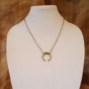 Silver beaded double horn necklace